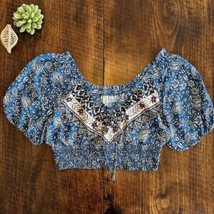 Joie | Boho Floral Cropped Blouse with Puff Sleeves and Smocking